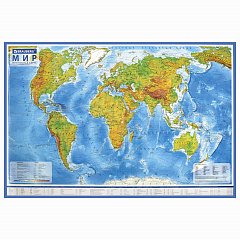 Карта мира физическая 101х66 см, 1:29М, с ламинацией, интерактивная, в тубусе, BRAUBERG, 112378 фото
