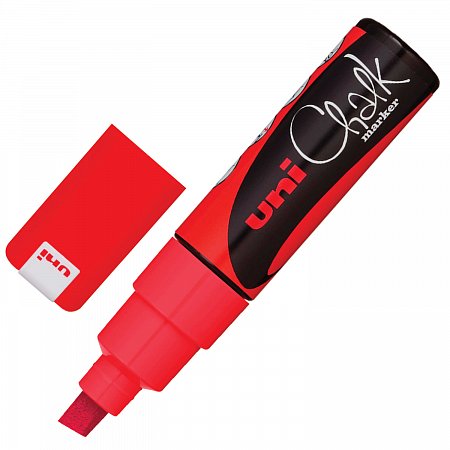 Маркер меловой UNI "Chalk", 8 мм, КРАСНЫЙ, влагостираемый, для гладких поверхностей, PWE-8K RED фото