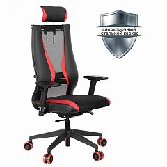 Кресло компьютерное МЕТТА "ErgoLife" 10 B2-170D, 2D-подголовник, экокожа/сетка, черное/красное фото