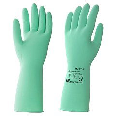 Перчатки латексные КЩС, прочные, хлопковое напыление, размер 7,5-8 M, средний, зеленые, HQ Profiline, 73583 фото