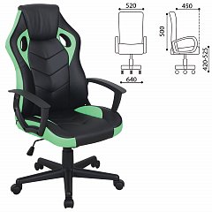 Кресло компьютерное BRABIX "Fighter GM-008", экокожа, черное/зеленое, 532508 фото