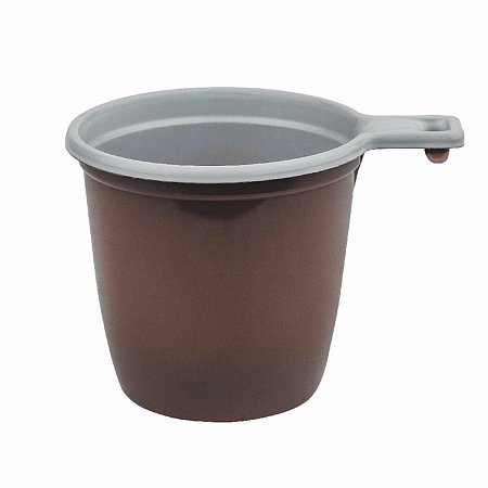 Чашка одноразовая для чая и кофе 200 мл, КОМПЛЕКТ 50 шт., пластик, бело-коричневые, 607601 фото