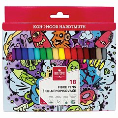 Фломастеры KOH-I-NOOR "TEENAGE" 1002, 18 цветов, смываемые, картонная упаковка, европодвес, 771002AH23KS фото