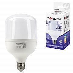 Лампа светодиодная SONNEN, 30 (250) Вт, цоколь Е27, цилиндр, холодный белый, 30000 ч, LED Т100-30W-6500-E27, 454924 фото