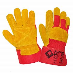 Перчатки спилковые комбинированные ДИГГЕР, усиленные, размер 10,5 (XL), желтые/красные, ПЕР611 фото