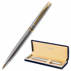 Ручка подарочная шариковая GALANT "Marburg", корпус серебристый с гравировкой, золотистые детали, пишущий узел 0,7 мм, синяя, 141015 фото