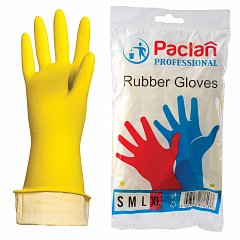 Перчатки хозяйственные латексные, х/б напыление, размер XL (очень большой), желтые, PACLAN "Professional" фото