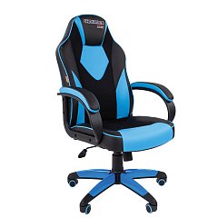 Кресло компьютерное СН GAME 17, ткань TW/экокожа, черное/голубое, 7024559 фото