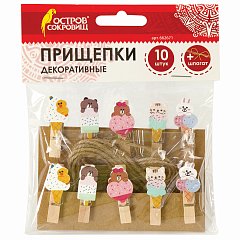 Прищепки декоративные "Сладкие истории", 10 штук, 3,5 см, ассорти, со шпагатом, ОСТРОВ СОКРОВИЩ, 662671 фото