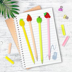 Ручка с топпером шариковая ЮНЛАНДИЯ "Фрукт", корпус ассорти, СИНЯЯ, пишущий узел 0,7 мм, 143810 фото