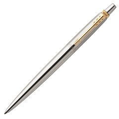 Ручка гелевая PARKER "Jotter Stainless Steel GT", корпус серебристый, позолоченные детали, черная, 2020647 фото