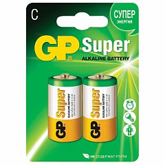 Батарейки GP Super, С (LR14, 14А), алкалиновые, КОМПЛЕКТ 2 шт., блистер, 14A-2CR2 фото