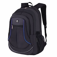 Рюкзак BRAUBERG универсальный, 3 отделения, черный, синие детали, 46х31х18см, хххххх, 271652 фото