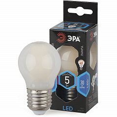 Лампа светодиодная ЭРА, 5 (40) Вт, цоколь E27, шар, холодный белый свет, 30000 ч., LED smdP45-5w-840-E27 фото