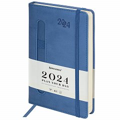 Ежедневник датированный 2024 А5 138x213мм BRAUBERG Optimal, под кожу, резинка-фиксатор, держатель для ручки, синий, 114972 фото