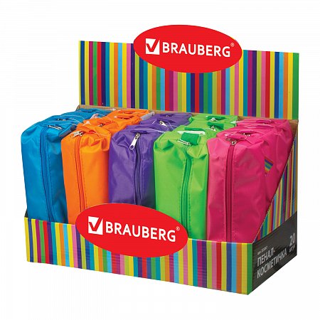 Пенал-косметичка BRAUBERG, ассорти 5 цветов, "Радуга", 20х6х4 см, дисплей, 223267 фото