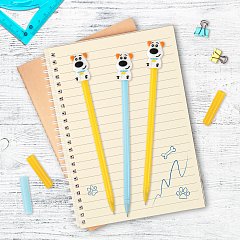 Ручка с топпером шариковая ЮНЛАНДИЯ "Собачка", корпус ассорти, СИНЯЯ, пишущий узел 0,7 мм, 143807 фото