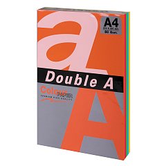 Бумага цветная DOUBLE A, А4, 80г/м2, 100 л, (5 цветов x 20 листов), микс интенсив, ш/ фото