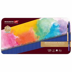 Карандаши художественные цветные акварельные, 120 цвета, 4 мм, металлический кейс, BRAUBERG ART PREMIERE, 181926 фото