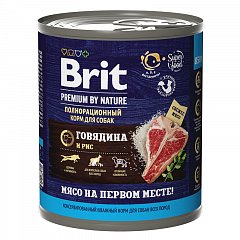 Brit Premium By Nature с говядиной и рисом для взрослых собак всех пород, 850 гр. фото