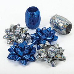 Набор для декора и подарков 4 банта, 2 ленты, голография, цвета синий, серебристый, ЗОЛОТАЯ СКАЗКА, 591848 фото