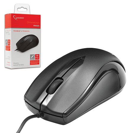 Мышь проводная GEMBIRD MUSOPTI9-905U, USB, 2 кнопки + 1 колесо-кнопка, оптическая, черная фото
