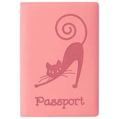 Обложка для паспорта STAFF, мягкий полиуретан, "Кошка", персиковая, 237615 фото