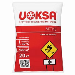 Материал противогололёдный 20 кг UOKSA Актив, до -30°C, хлорид кальция + минеральной соли, мешок фото