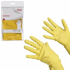 Перчатки хозяйственные резиновые VILEDA "Контракт" с х/б напылением, размер L (большой), желтые, 101018 фото