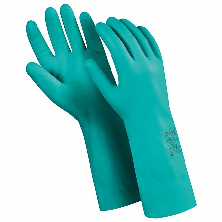 Перчатки нитриловые MANIPULA "Дизель", хлопчатобумажное напыление, размер 8 (M), зеленые, N-F-06 фото