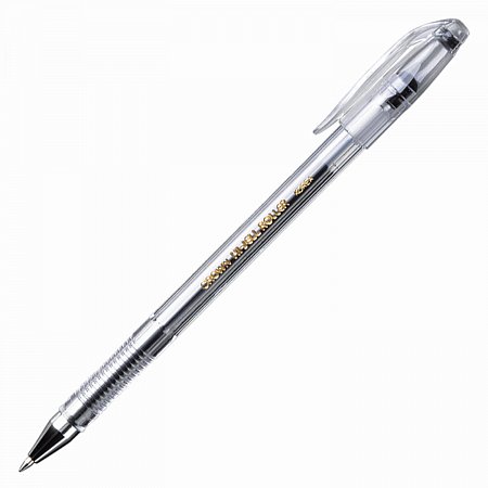 Ручка гелевая CROWN "Hi-Jell", ЧЕРНАЯ, корпус прозрачный, узел 0,5 мм, линия письма 0,35 мм, HJR-500B фото