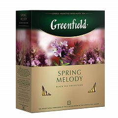 Чай GREENFIELD (Гринфилд) "Spring Melody" ("Мелодия весны"), черный с чабрецом, 100 пакетиков в конвертах по 1,5 г, 1065-09 фото