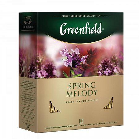 Чай GREENFIELD (Гринфилд) "Spring Melody" ("Мелодия весны"), черный с чабрецом, 100 пакетиков в конвертах по 1,5 г, 1065-09 фото