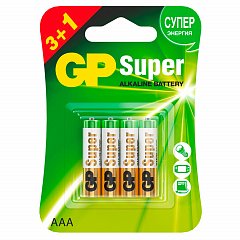Батарейки GP Super, AAA (LR03, 24А), алкалиновые, мизинчиковые, КОМПЛЕКТ 4 шт., ПРОМО 3+1, 24A3/1-2CR4 фото