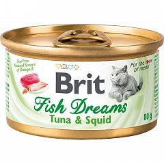 BRIT CARE, Консервы с тунцом и кальмаром для кошек "Fish Dreams", 80г, 111363 фото