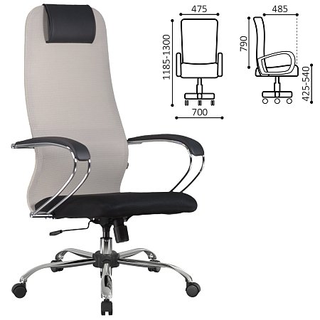 Кресло офисное BRABIX PREMIUM "Ultimate EX-800" хром, плотная двойная сетка Х2, черное/бежевое, 532913 фото