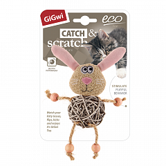 Игрушка для кошек Зайчик с плетеным мячиком и колокольчиком 8см, серия CATCH & SCRATCH ECO фото