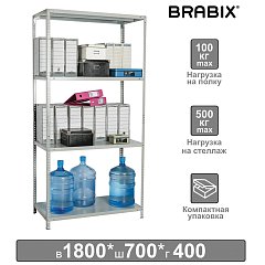 Стеллаж металлический BRABIX "MS KD-180/40/70-4", 1800х700х400 мм, 4 полки, компактная упаковка, 291113, S240BR124402 фото
