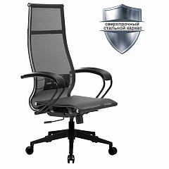 Кресло офисное МЕТТА "К-7" пластик, прочная сетка, сиденье и спинка регулируемые, черное фото