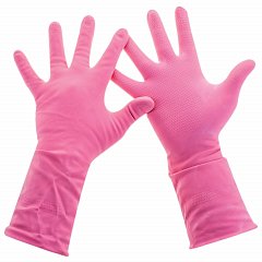 Перчатки хозяйственные латексные, хлопчатобумажное напыление, разм L (средний), розовые, PACLAN "Practi Comfort", 407272 фото