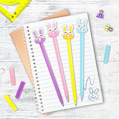 Ручка с топпером шариковая ЮНЛАНДИЯ "Зайка-пончик", корпус ассорти, СИНЯЯ, пишущий узел 0,7 мм, 143802 фото