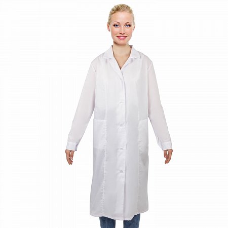 Халат медицинский женский белый, тиси, размер 48-50, рост 170-176, плотность ткани 120 г/м2, 610740 фото