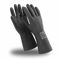 Перчатки неопреновые MANIPULA ХИМОПРЕН, хлопчатобумажное напыление, К80/Щ50, размер 9-9,5 (L), черные, CG-973 фото