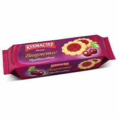 Печенье КУХМАСТЕР "Вишневые тарталетки" песочные, с вишневым джемом, 240 г, 204008 фото