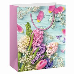 Пакет подарочный 26,5x12,7x33см ЗОЛОТАЯ СКАЗКА "Spring Flowers", глиттер, розовый с голубым, 608247 фото