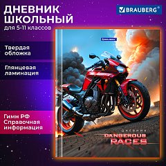 Дневник 5-11 класс 48 л., твердый, BRAUBERG, глянцевая ламинация, с подсказом, Байк, 107186 фото