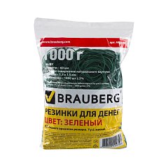 Резинки банковские универсальные диаметром 60 мм, BRAUBERG 1000 г, зеленые, натуральный каучук, 440103 фото