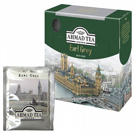 Чай AHMAD (Ахмад) "Earl Grey", черный с ароматом бергамота, 100 пакетиков с ярлычками по 2 г, 595i-08 фото