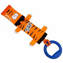 Игрушка для собак Тигр на веревке с ручкой с пищалкой 51см, серия BITE ME HARD фото