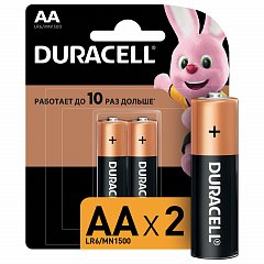 Батарейки КОМПЛЕКТ 2 шт., DURACELL Basic, AA (LR06, 15А), алкалиновые, пальчиковые, блистер фото